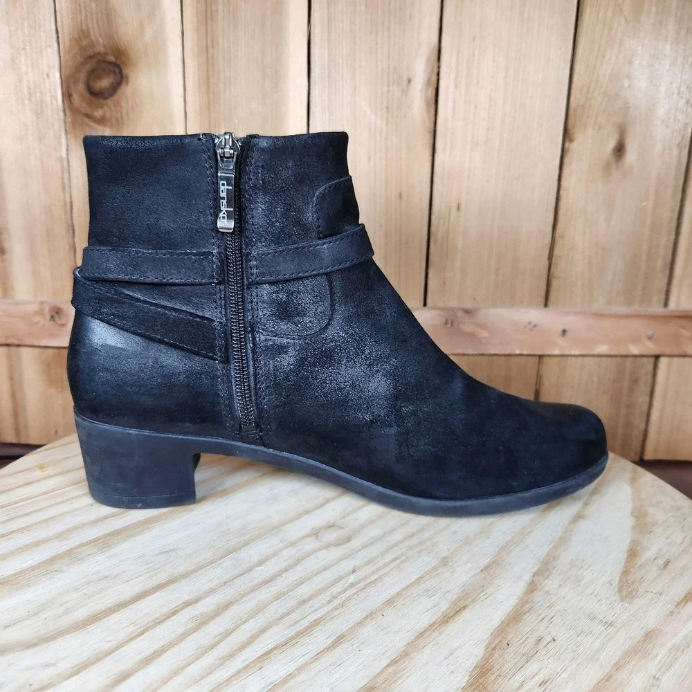 Dansko Cagney Boots‎ Womens 10.5 41 EU Black Leather Ankle Zip Buckle Booties